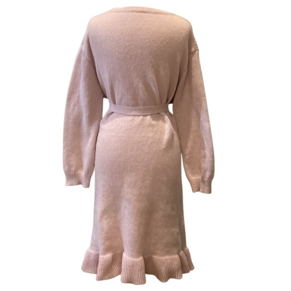 SHEIN Clasi Plus Size Pearl Flounce Hem Sweater Knit Dress Pink - Picture 9 of 12